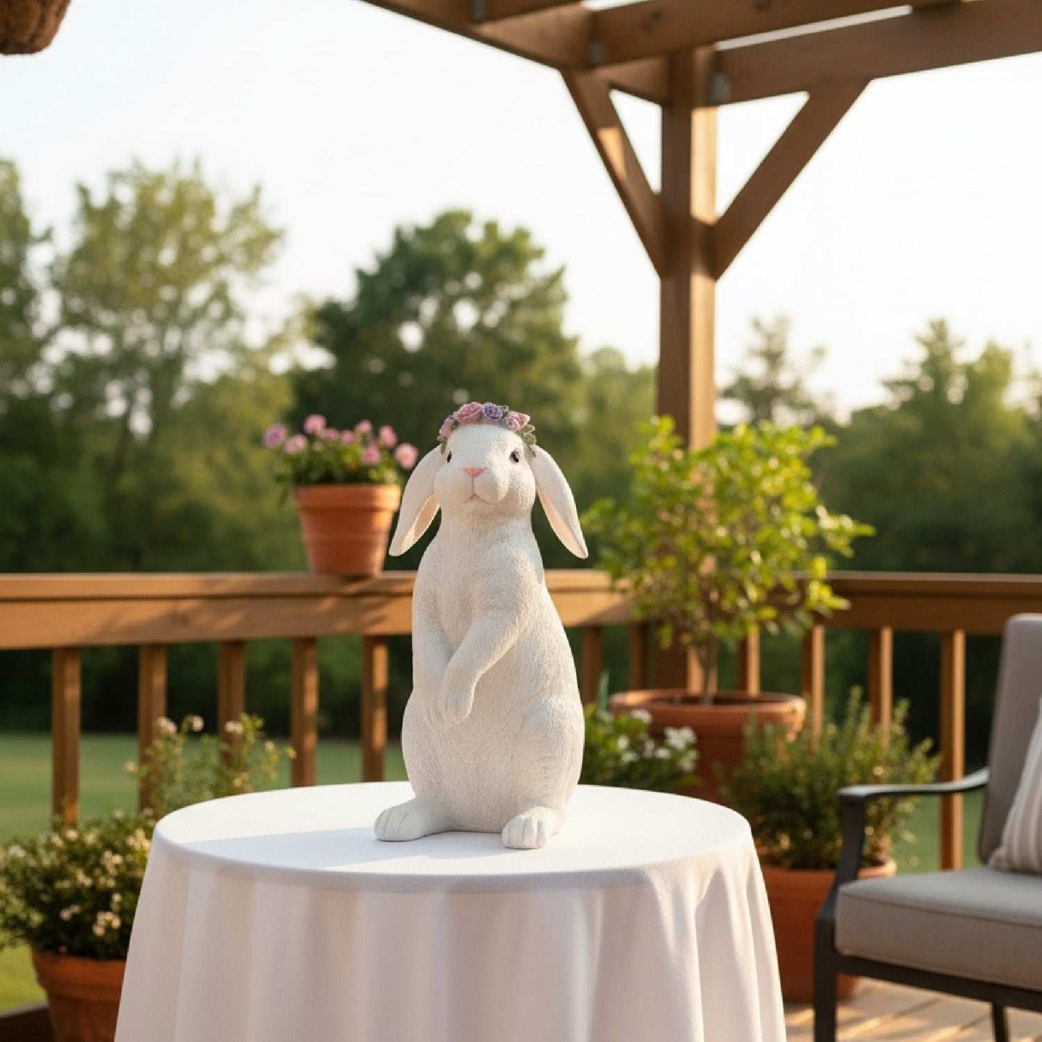 Standing Bunny with Floral Crown