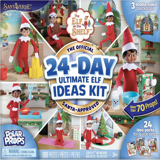 The Elf on the Shelf 24-Day Ultimate Kit – Official Elf Accessories with 70+ Props, Idea Cards, and Backdrops