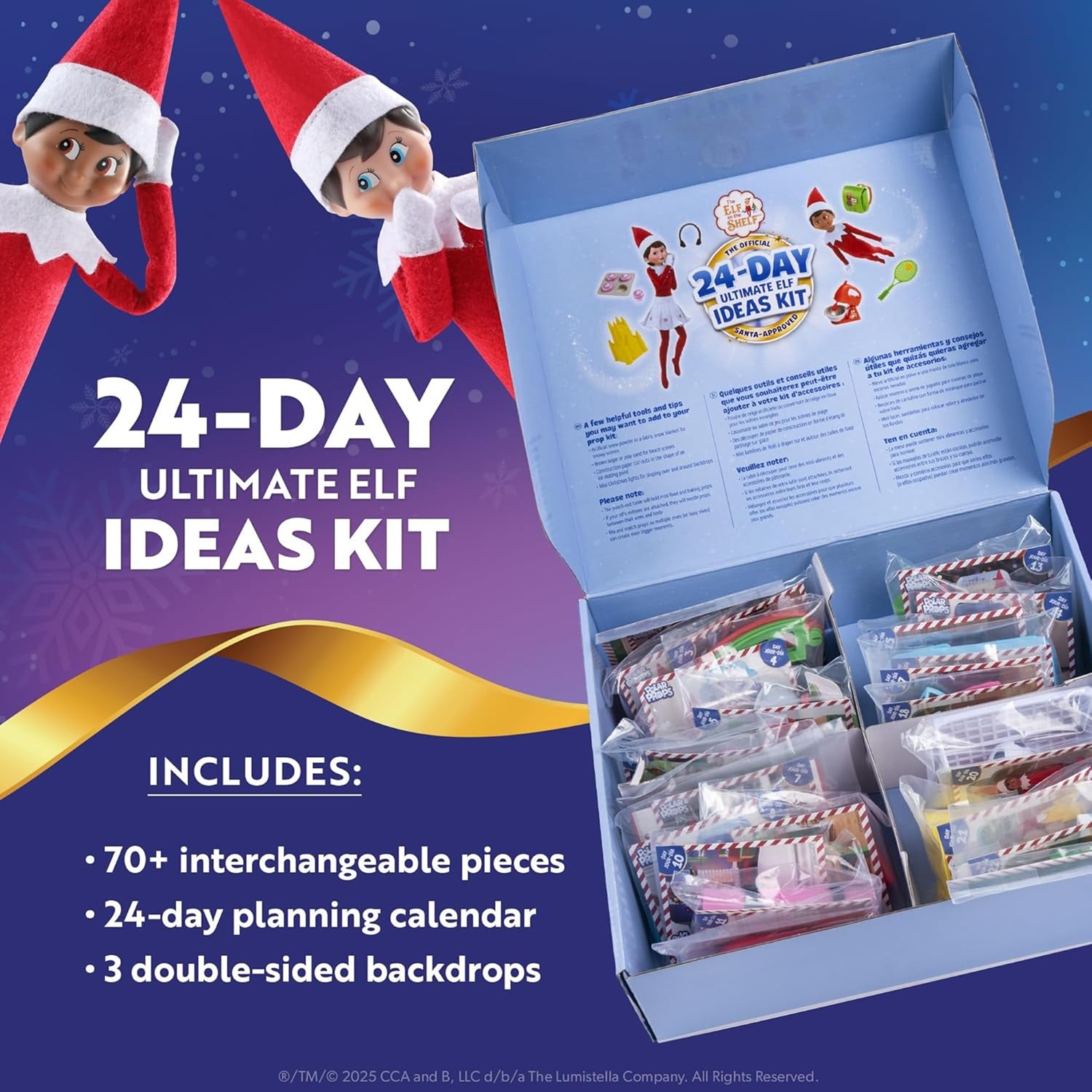 The Elf on the Shelf 24-Day Ultimate Kit – Official Elf Accessories with 70+ Props, Idea Cards, and Backdrops