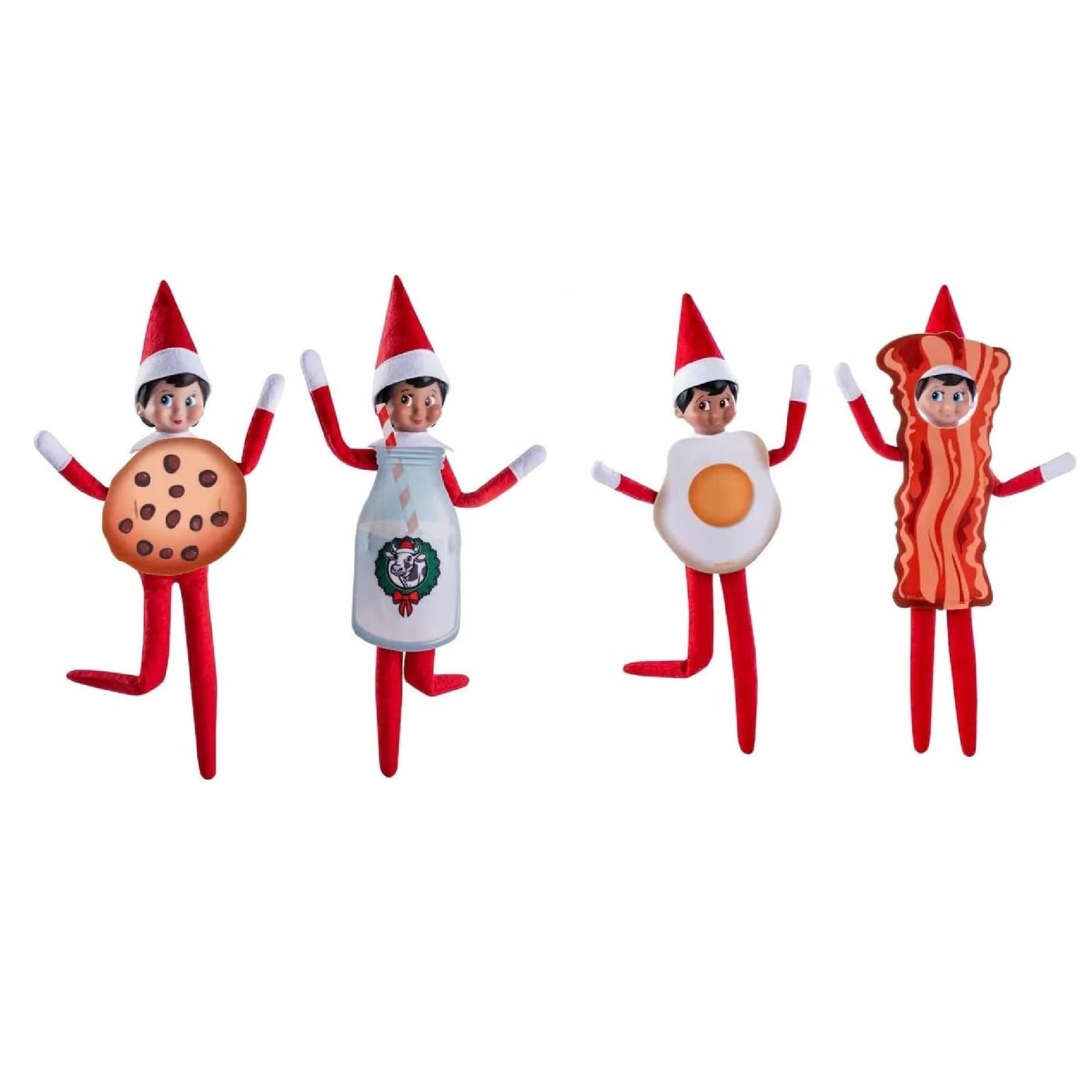 The Elf on the Shelf Bacon & Eggs Breakfast Outfit Set and Milk & Cookies Dessert Costume Set (4 Piece)