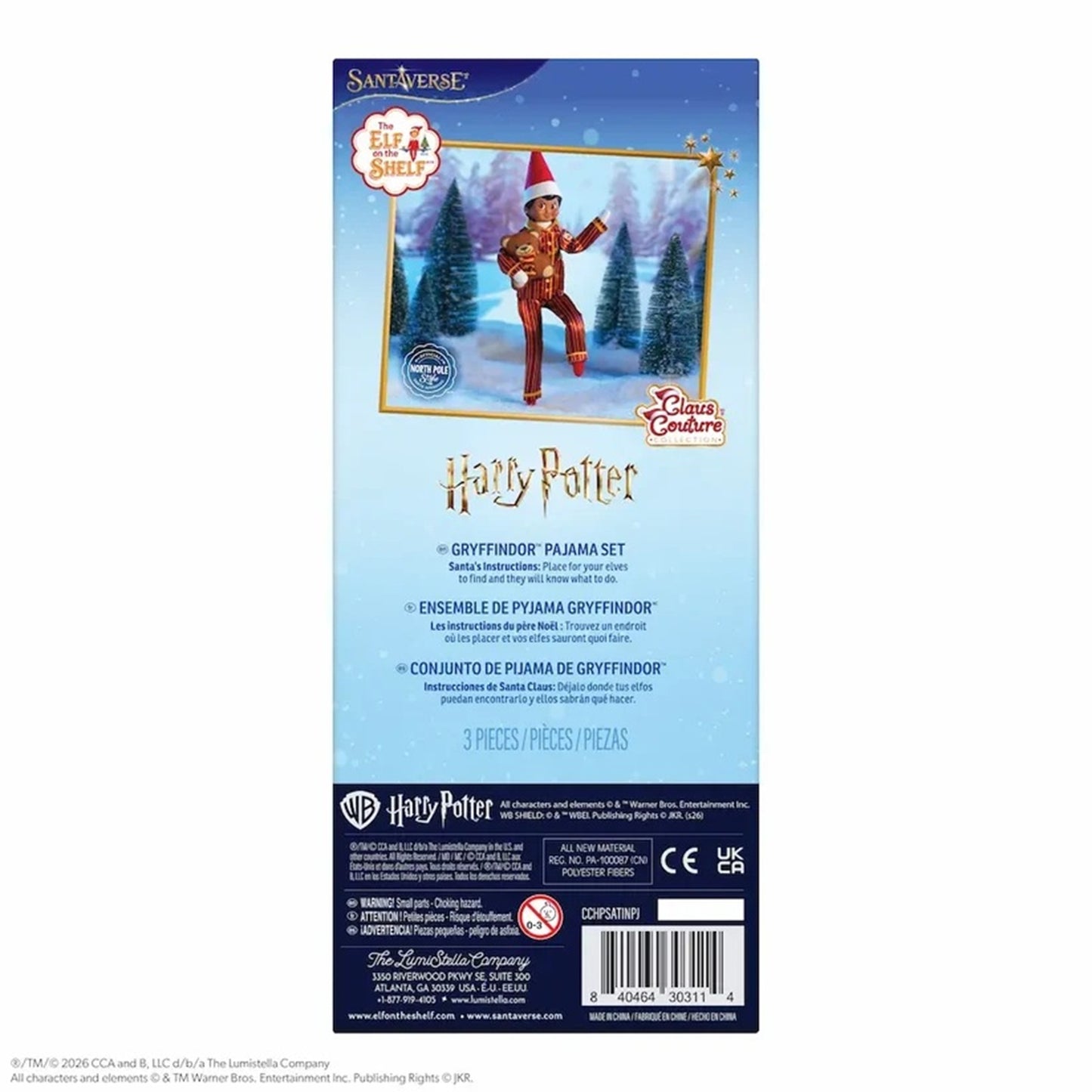 Back of a Santa Aventura Harry Potter Elf Costume package, showing the included pluma set (feather accessories) in a blue illustrated box with product details and a barcode.