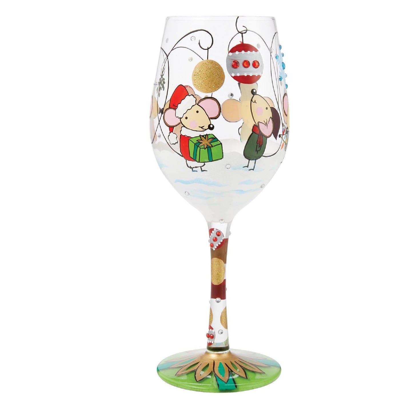 Enesco Lolita Christmas Not Even a Mouse Hand-Painted Artisan Wine Glass, 15 Ounce