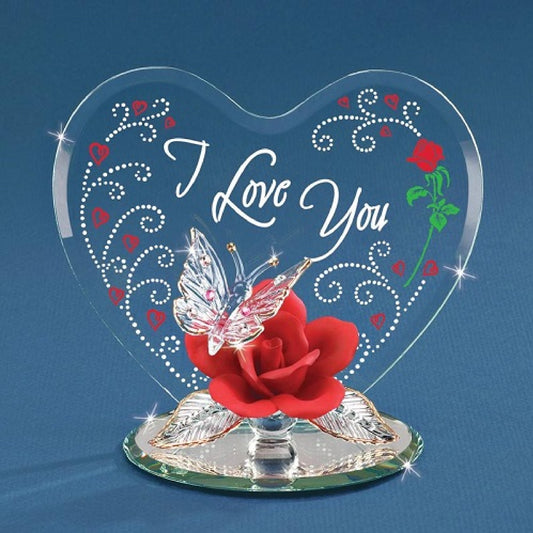 Glass Baron "I Love You" Butterfly and Rose Plaque