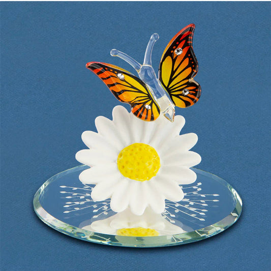 Glass Baron Daisy with Monarch Butterfly Figure