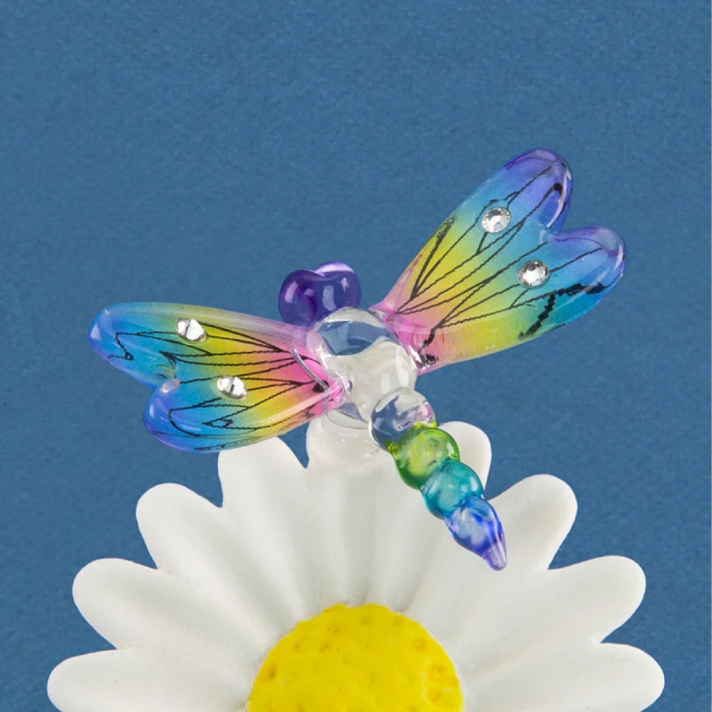 Glass Baron Daisy with Rainbow Sun dancer Dragonfly Figure