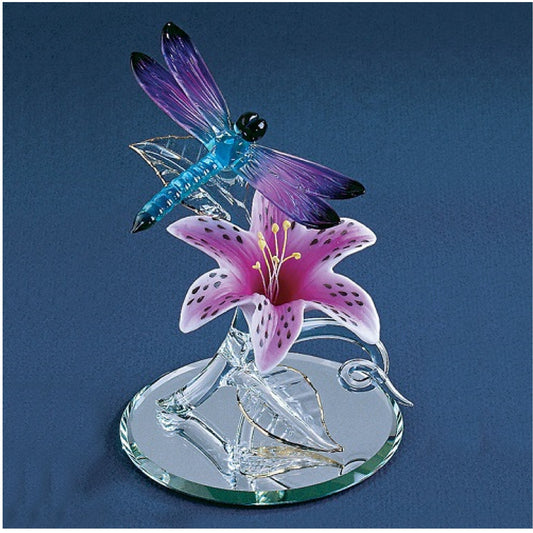 Glass Baron Dragonfly with Lily Figure