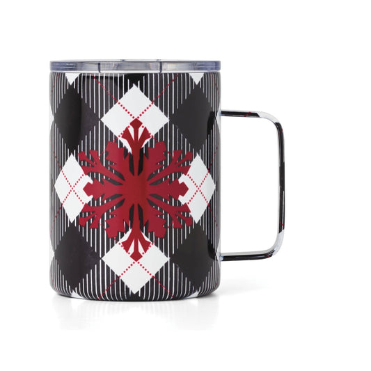 Lenox Cambridge Black 16 Oz Insulated Plaid Coffee Mug