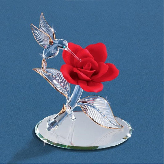 Glass Baron Hummingbird With Red Rose