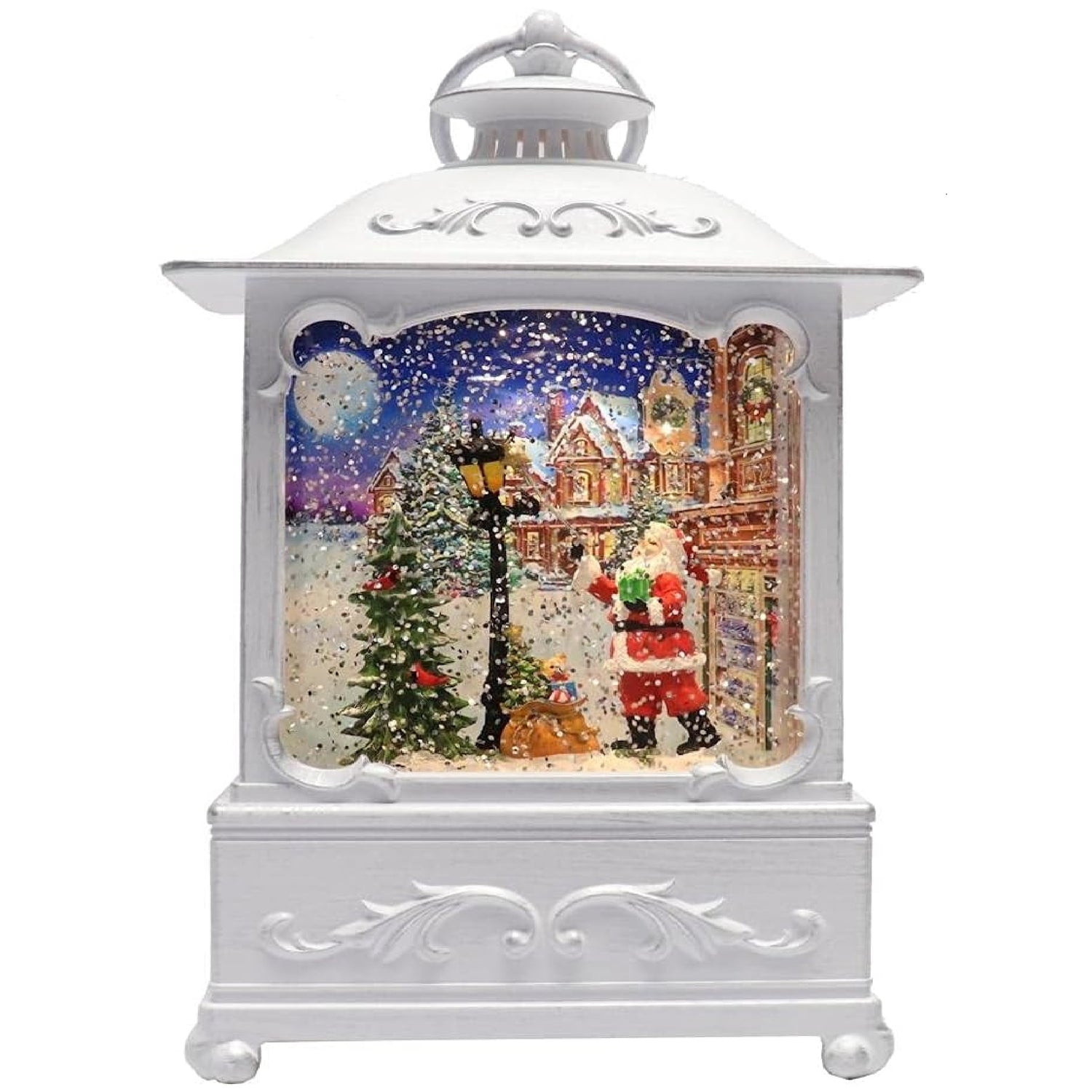 Roman Santa With Lamppost Lantern Printed Scene Led Swirl Water Dome