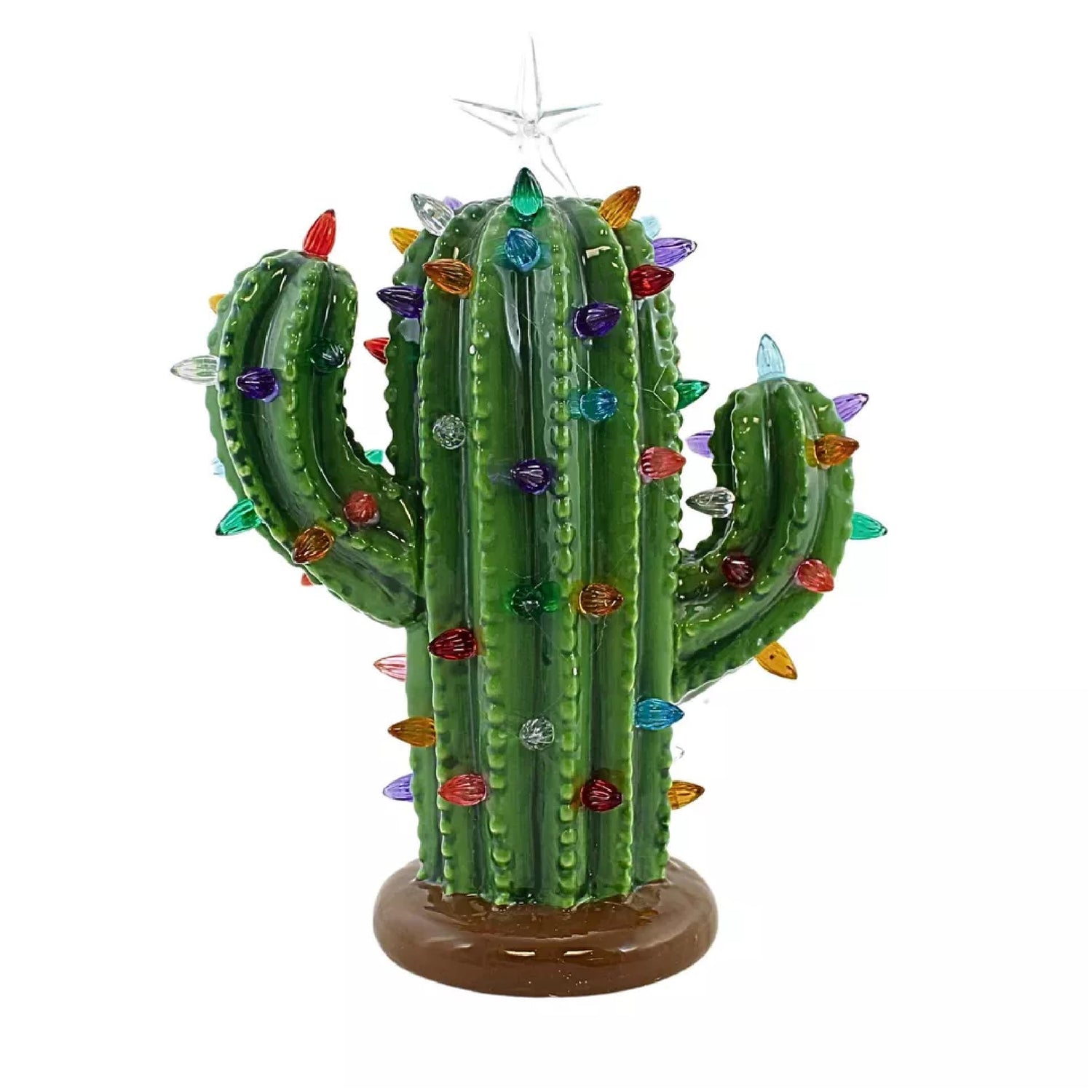 Roman 12.00in Lighted Ceramic Cactus, Ceramic, Battery Operated Star 137068