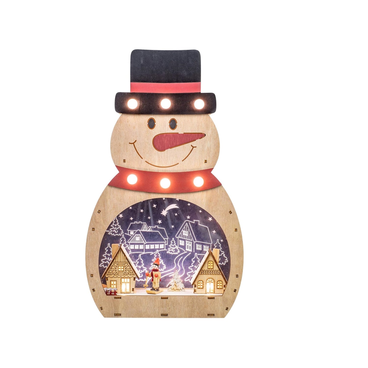 Roman 15.75" LED Wood Snowman with Town