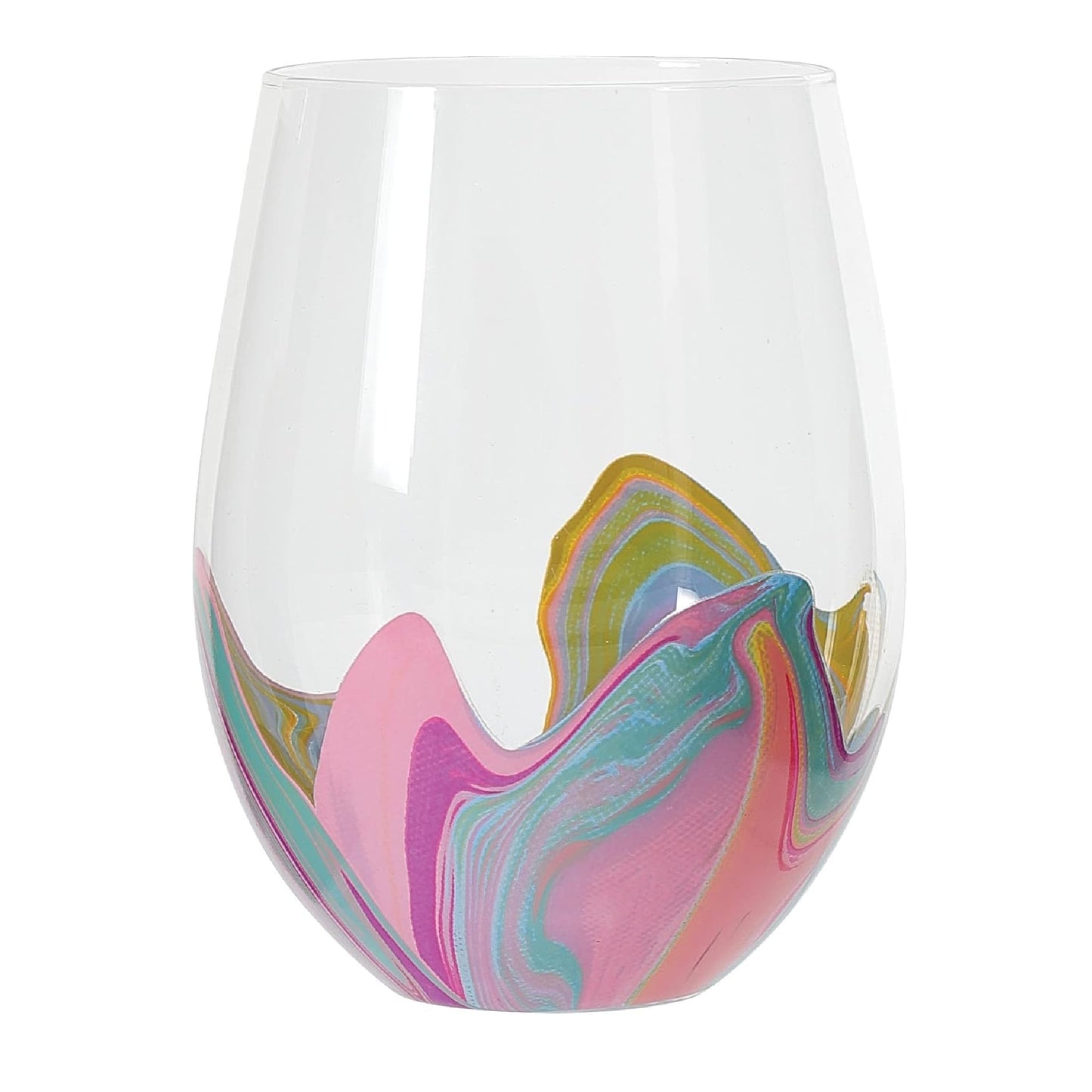 Enesco Izzy and Oliver EttaVee in The Blue Groove Marbled Stemless Wine Glass, 18 Ounce