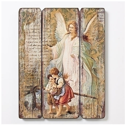 Plaque murale en bois ange gardien