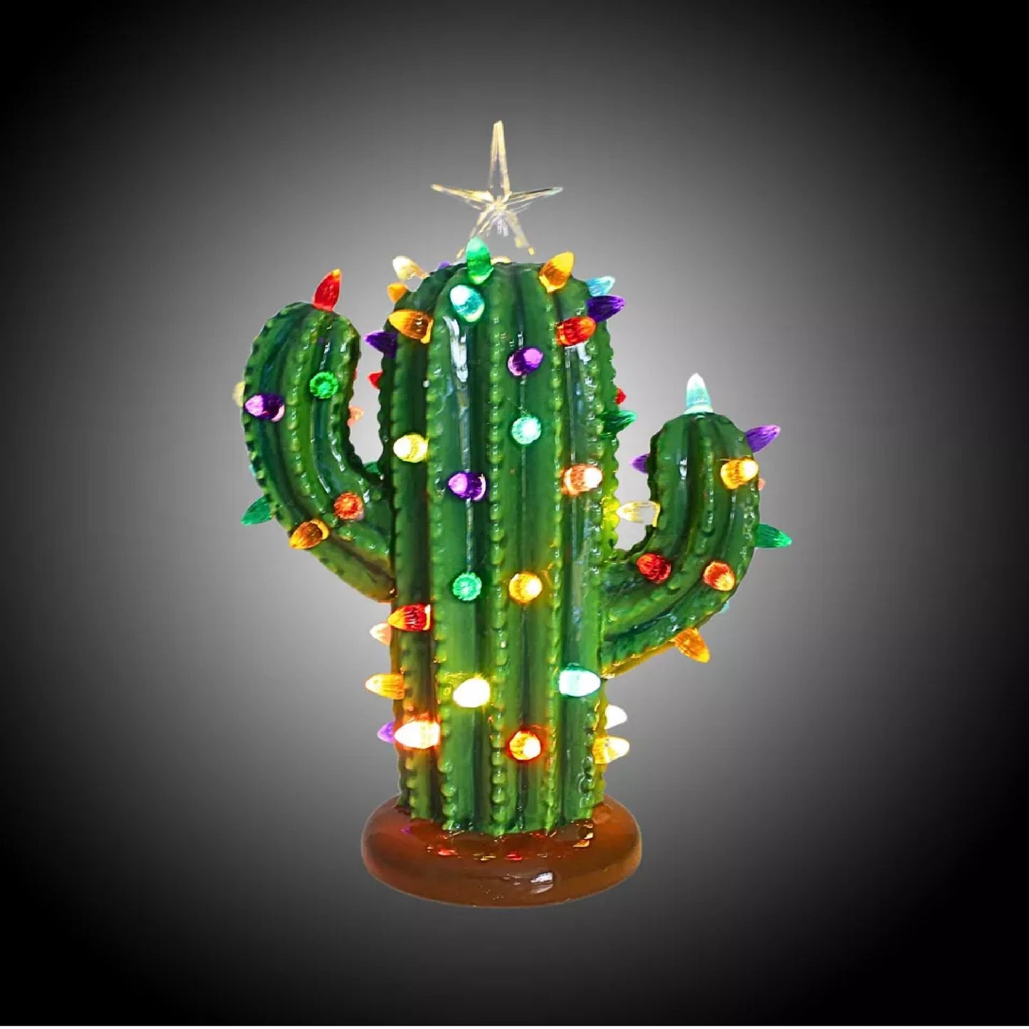 Roman 12.00in Lighted Ceramic Cactus, Ceramic, Battery Operated Star 137068