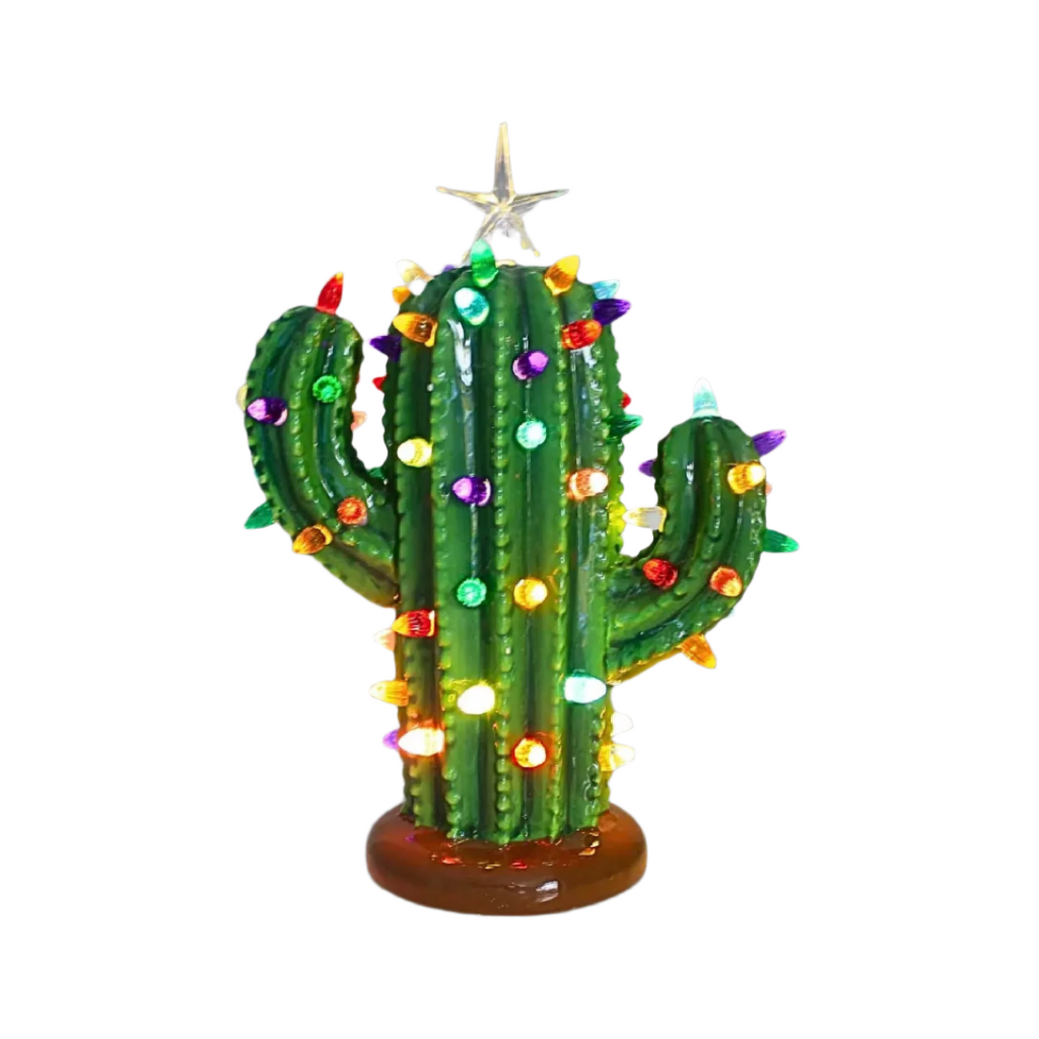 Roman 12.00in Lighted Ceramic Cactus, Ceramic, Battery Operated Star 137068