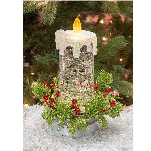 Roman LED Swirl Candle with Pine Wreath