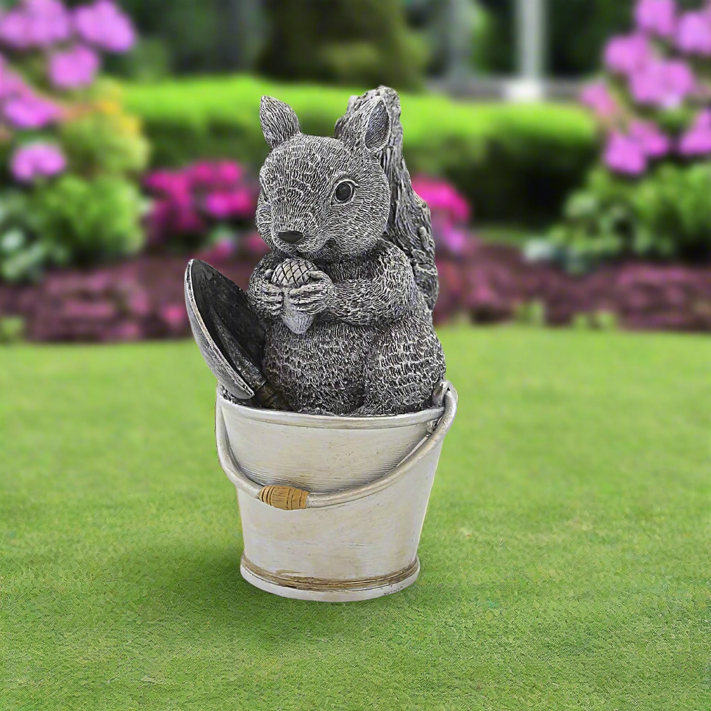 Pudgy Pals 9.25" H Squirrel in Bucket by Roman