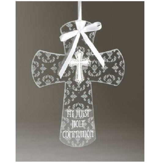 First Holy Communion 7.25" Glass Wall Cross
