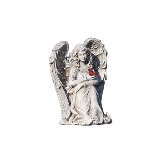 Roman Memorial Angel with Cardinal 11" Outdoor Garden Statue