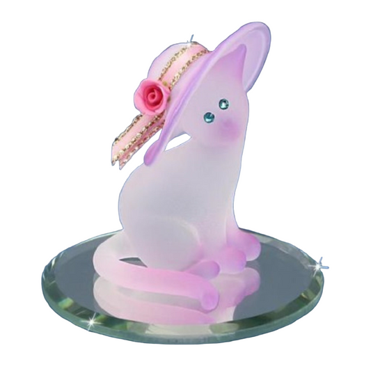 Glass Baron Pink Cat with Hat Figure