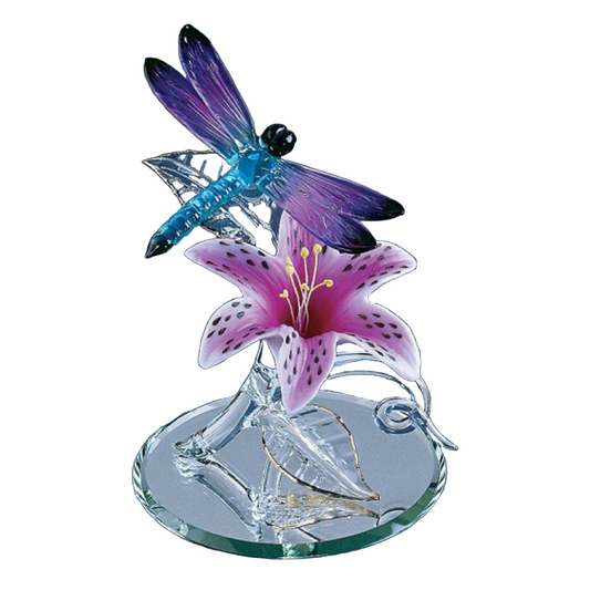 Glass Baron Dragonfly with Lily Figure