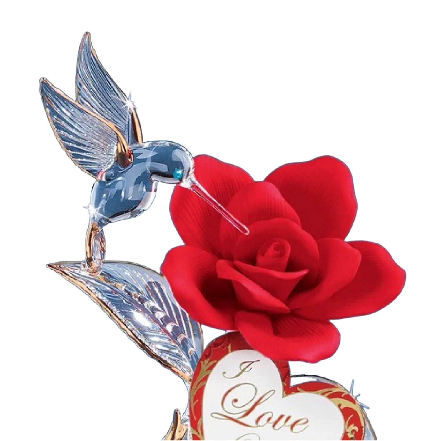 Glass Baron Hummingbird "I Love You" Rose Figure