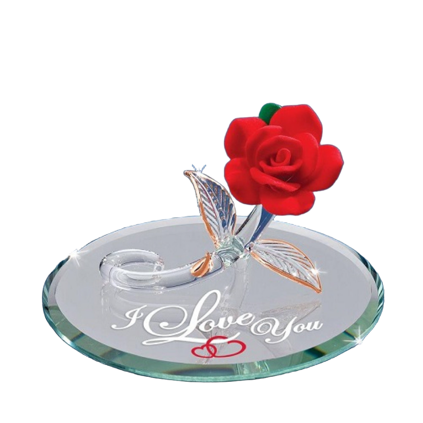 Glass Baron "I Love You" Red Rose Figurine