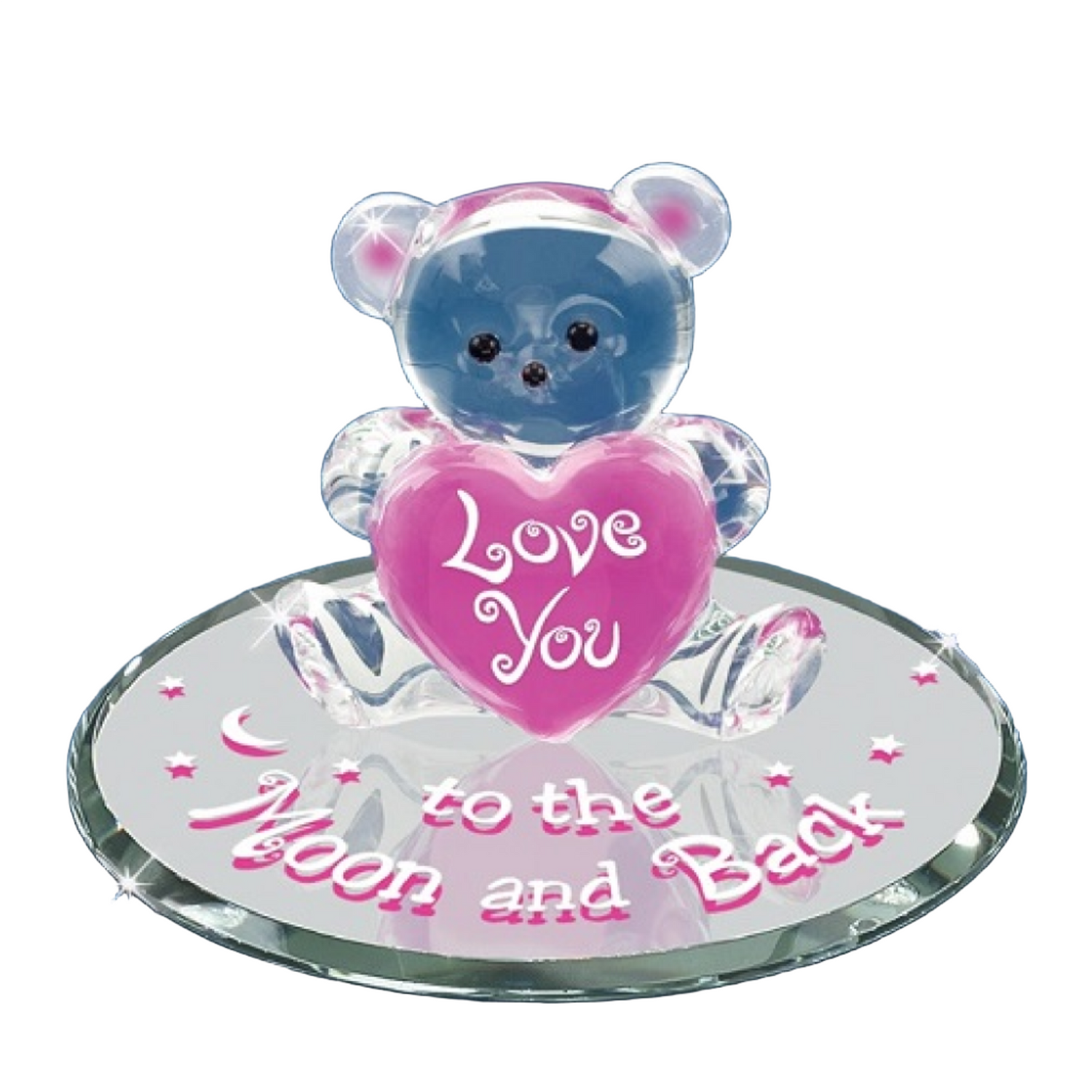 Glass Baron Bear "Love You to the Moon and Back" Pink Heart Figure