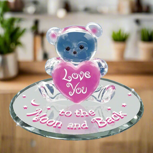 Glass Baron Bear "Love You to the Moon and Back" Pink Heart