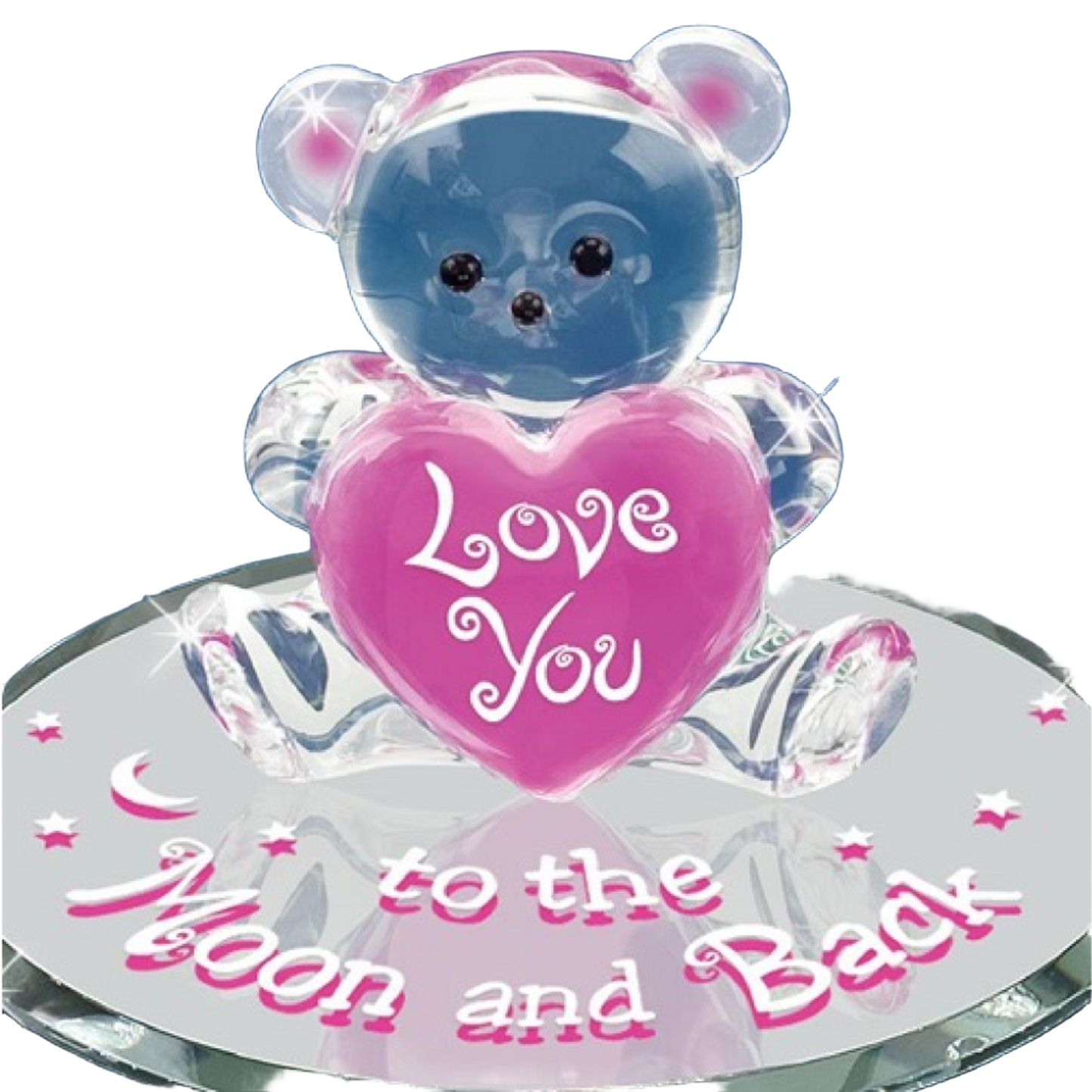 Glass Baron Bear "Love You to the Moon and Back" Pink Heart Figure