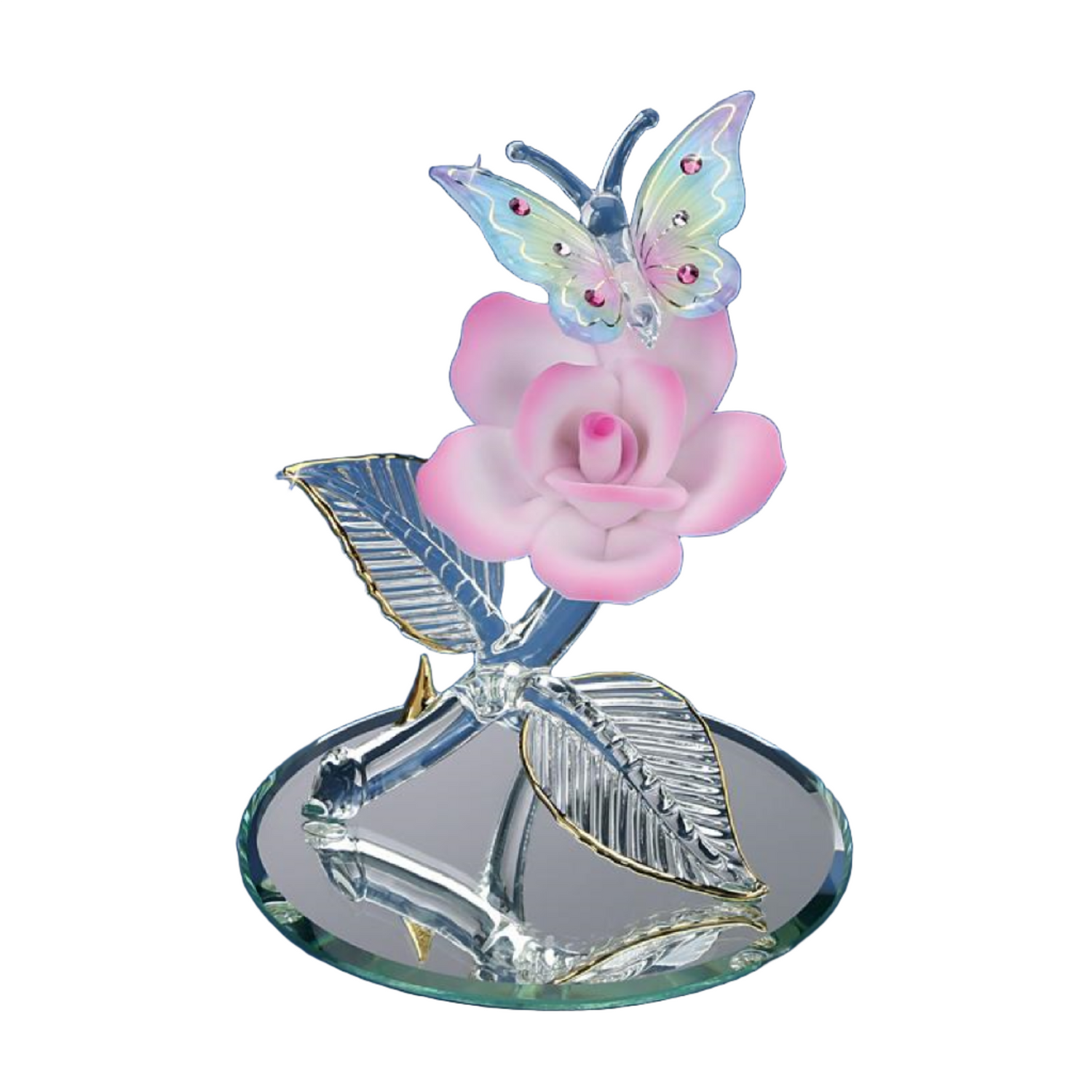 Glass Baron Butterfly Pink Rose Figure