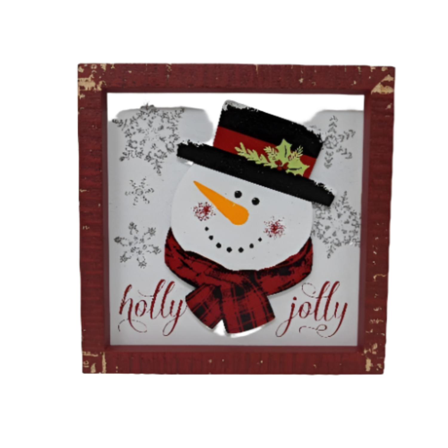 Malden Holly Jolly Snowman Wood Plaque Box Sign