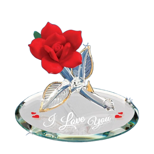 Glass Baron Rose "I Love You", Red Figurine