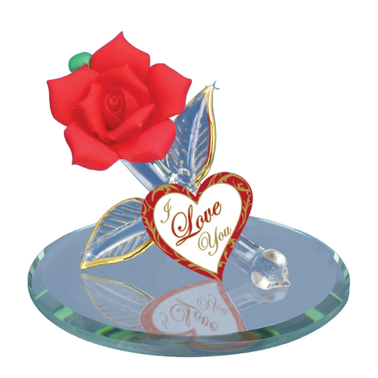 Glass Baron "i Love You" Red Rose Figure