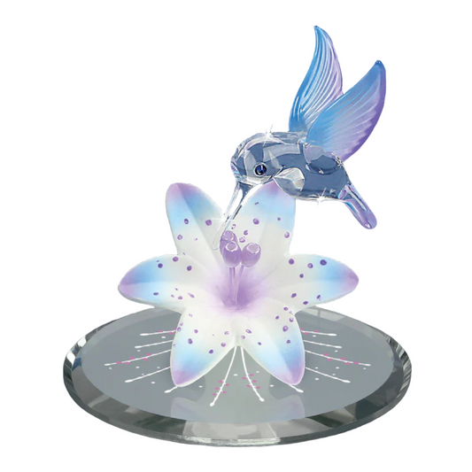 Glass Baron Hummingbird Mirrored Blue Lily