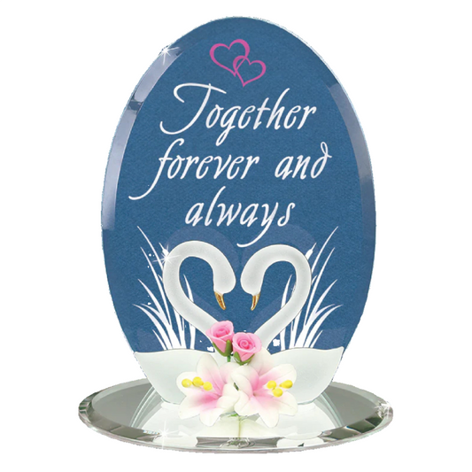 Glass Baron Swans "Forever & Always" Plaque