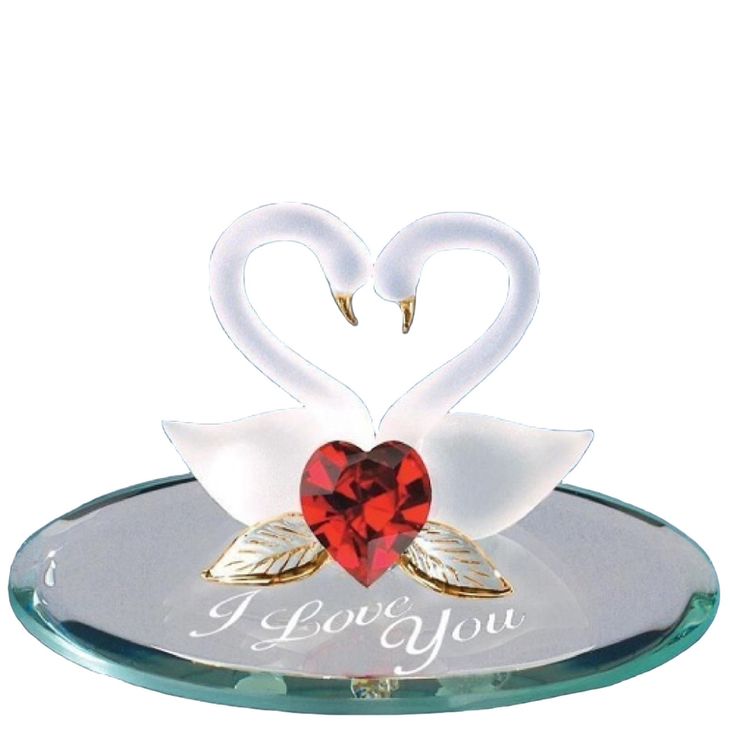 Glass Baron Swan Pair, Red Crystal I Love You Figure