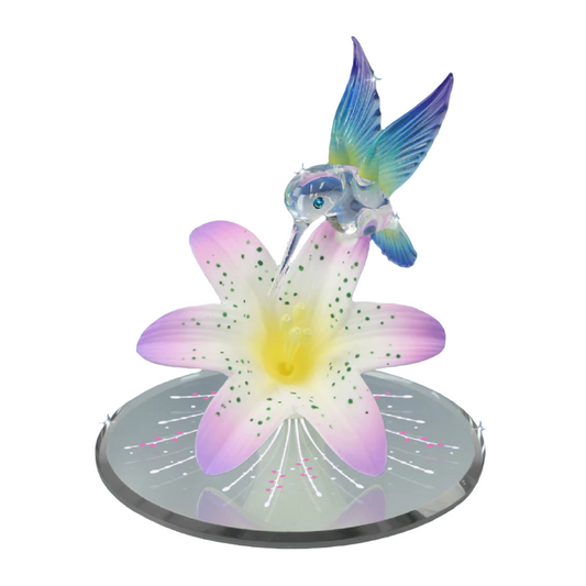 Glass Baron Lavender Lily with a Hummingbird Figurine