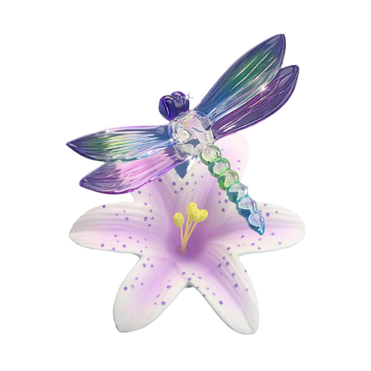 Glass Baron Dragonfly Large Porcelain Lavender Lily Figure