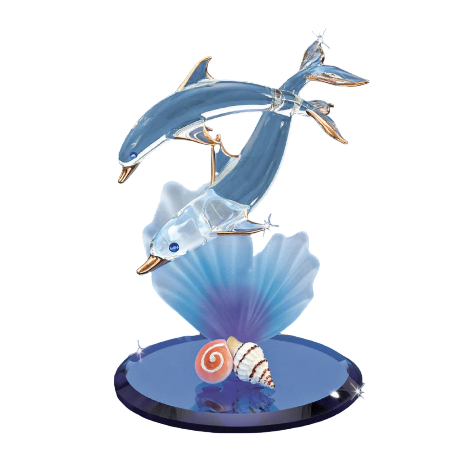 Glass Baron Dolphin & Baby Figurine with Seashells