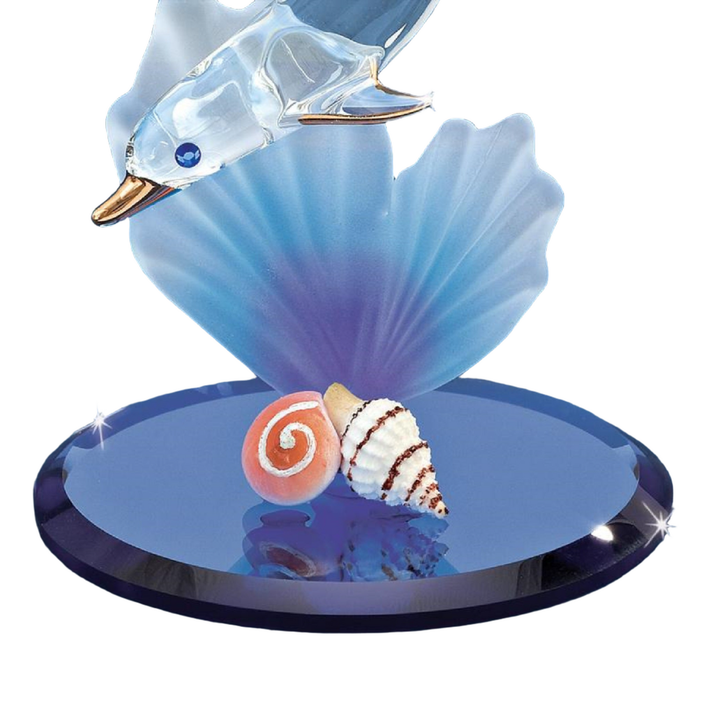 Glass Baron Dolphin & Baby Figurine with Seashells