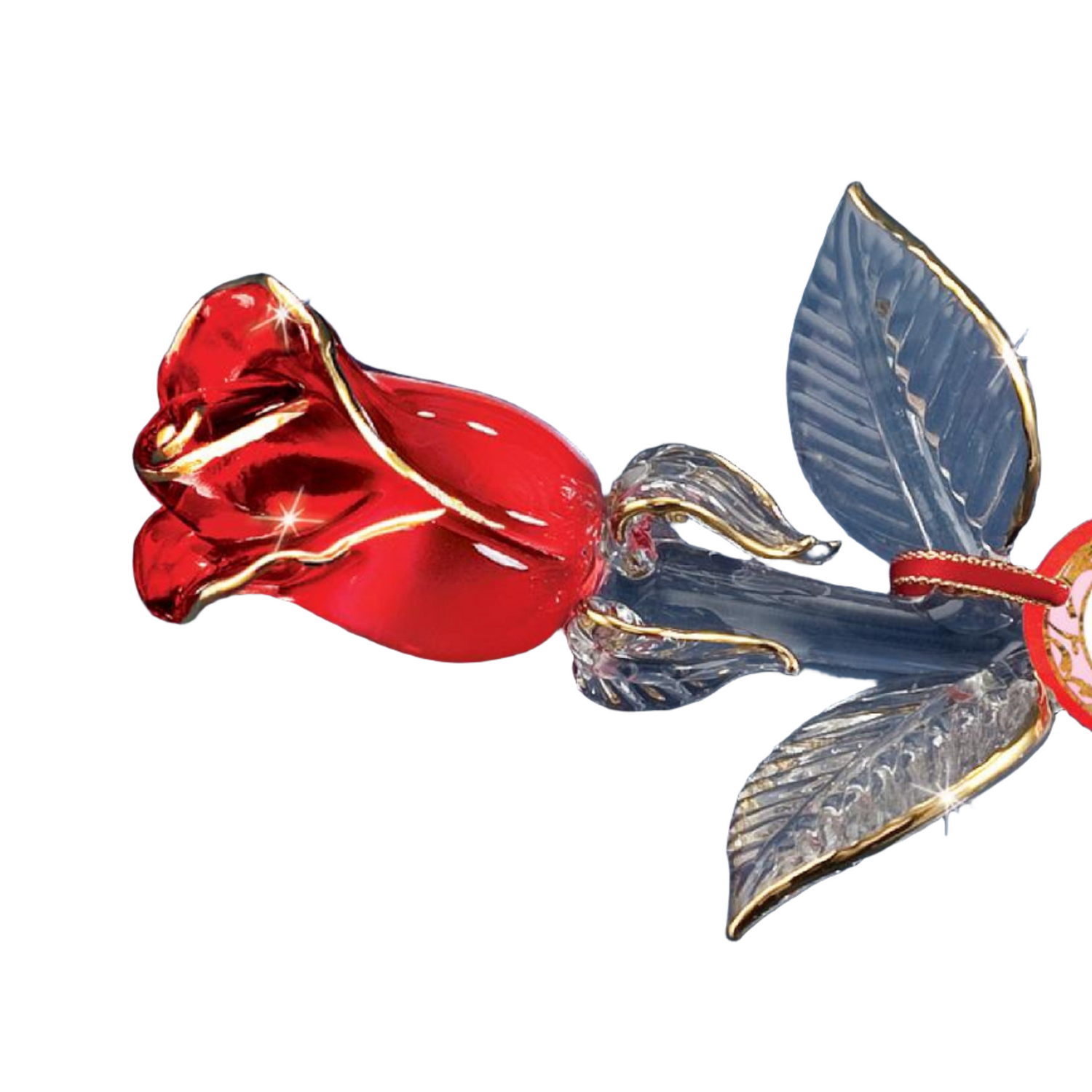 Glass Baron Hand Blown Rose - Red and Gold