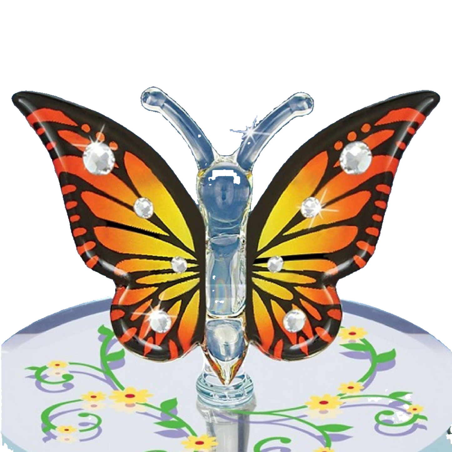 Glass Baron Butterfly, Monarch With Crystal Figurine