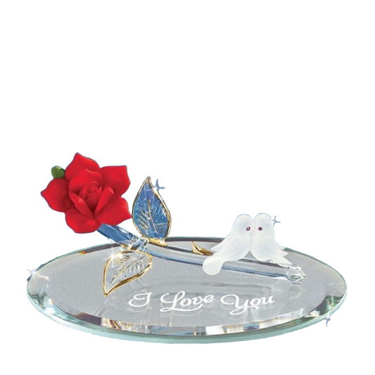 Glass Baron Rose With Doves Figurine