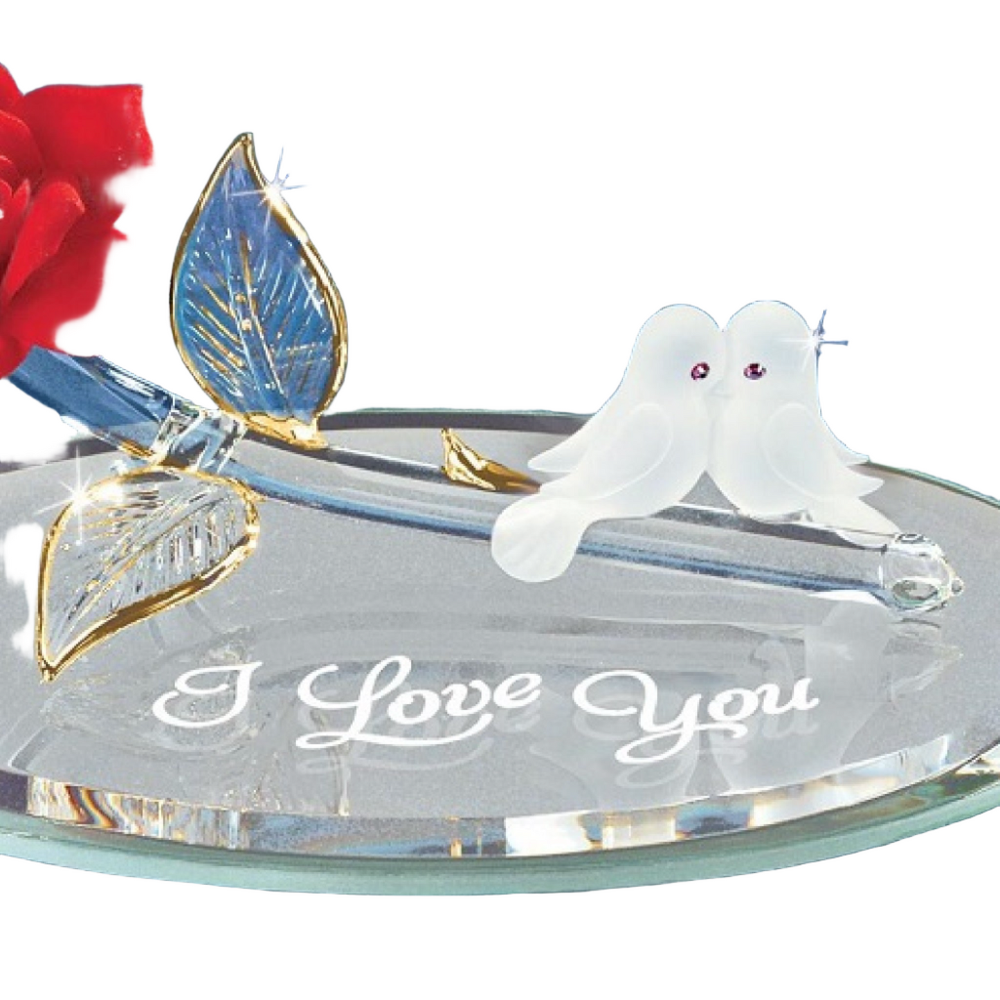 Glass Baron Rose With Doves Figurine