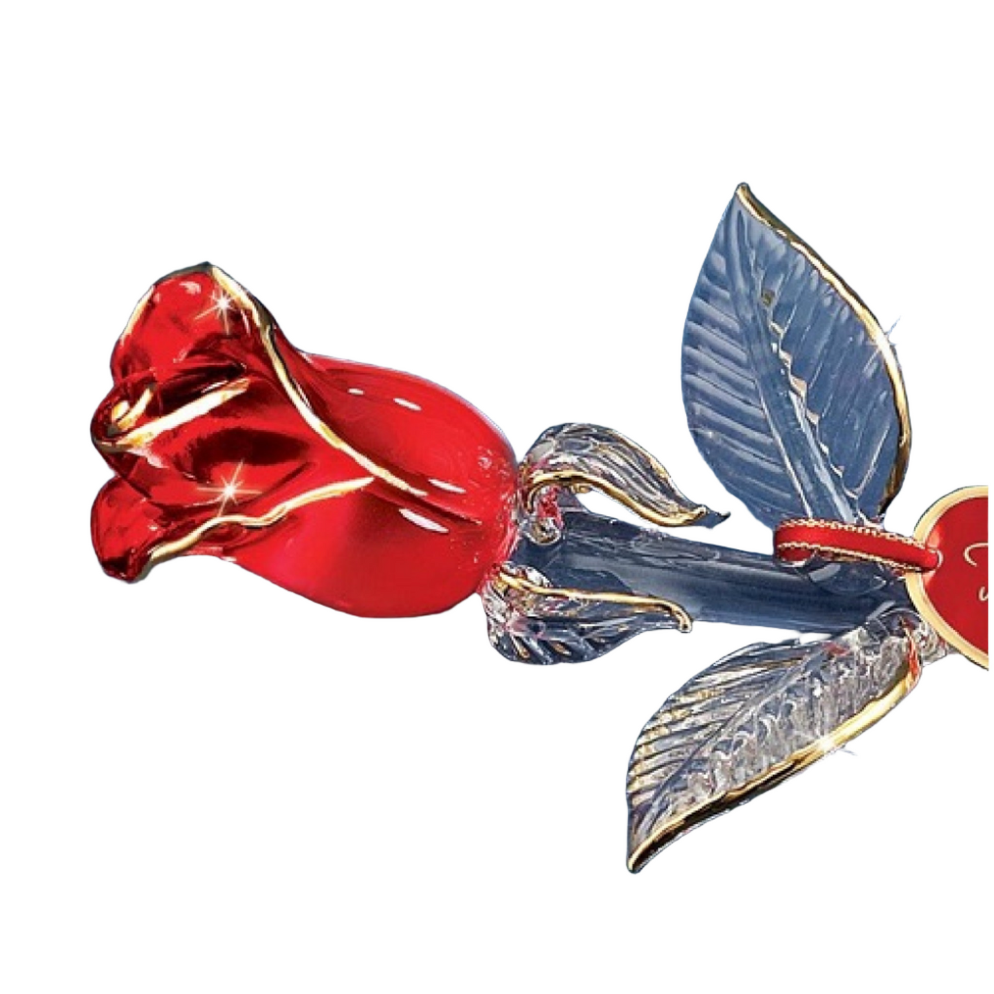 Glass Baron "I Love You" Red and Gold Rose Large Figurine