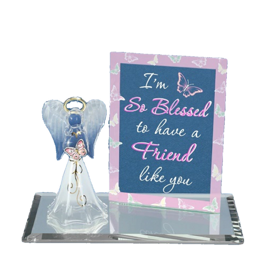 Glass Baron Angel "So Blessed Friend" Figure Plaque