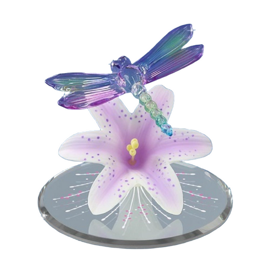 Glass Baron Dragonfly Lavender Lily Figure