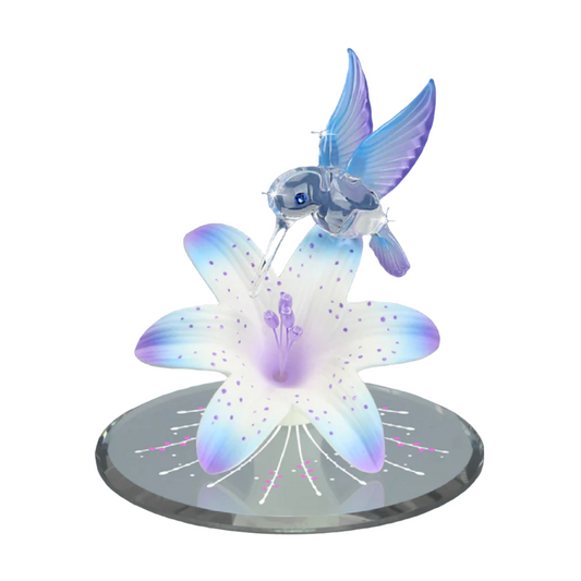 Glass Baron Blue Hummingbird and Lily Figure