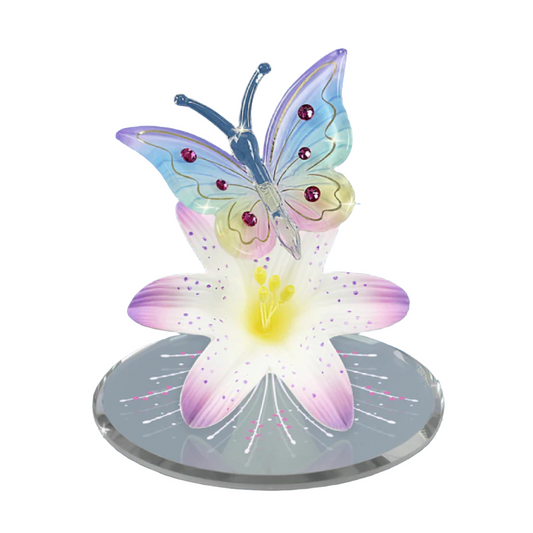 Glass Baron Butterfly and Lavender Lily Figurine